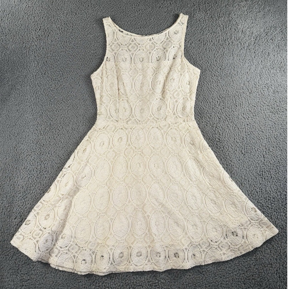 BB Dakota Lace Dress Womens M 6 Ivory Sleeveless Mini Fit Flare Wedding Guest